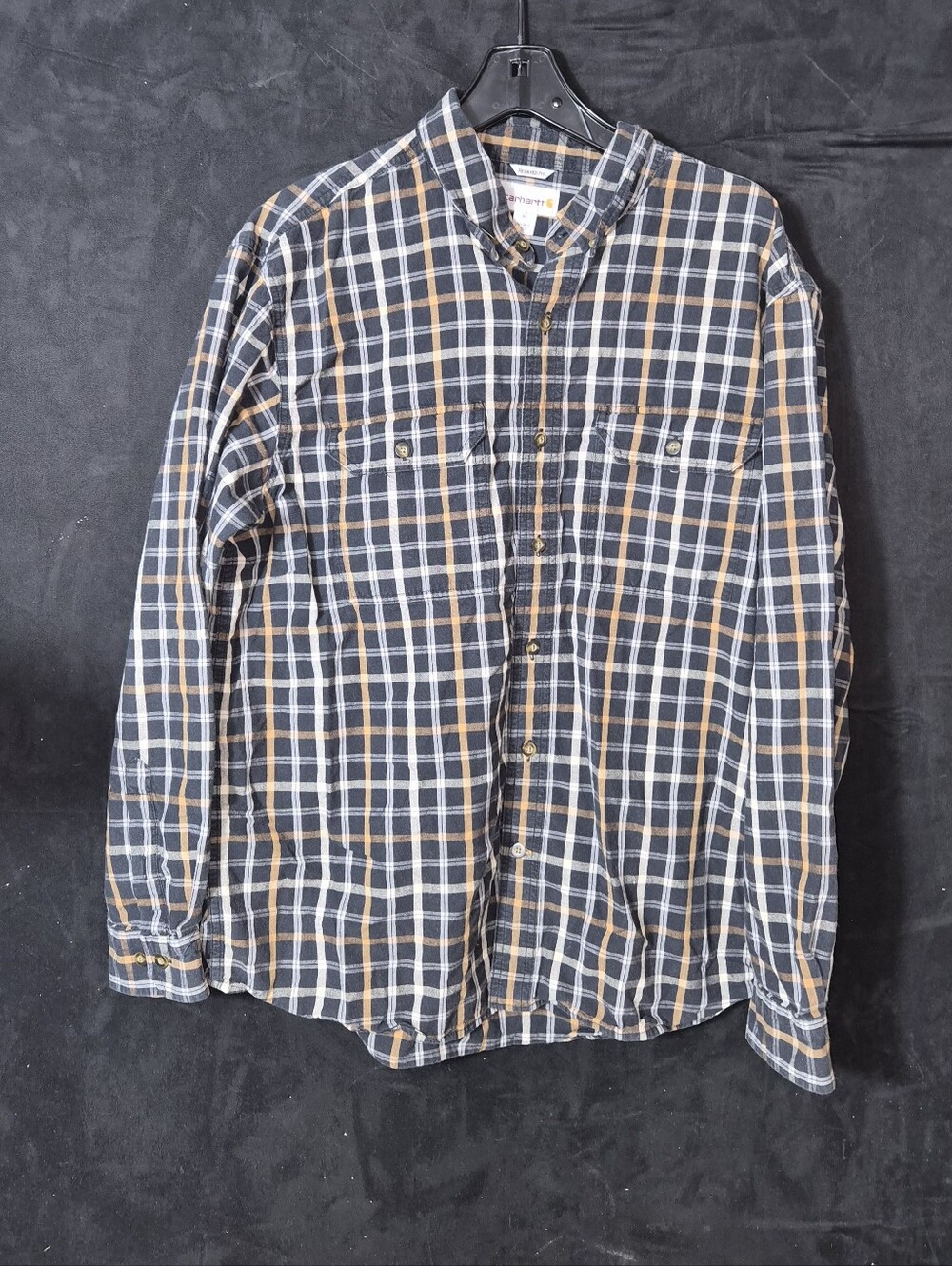 Carhartt Plaid Button Up Shirt XL Relaxed Fit Black Brown Workwear